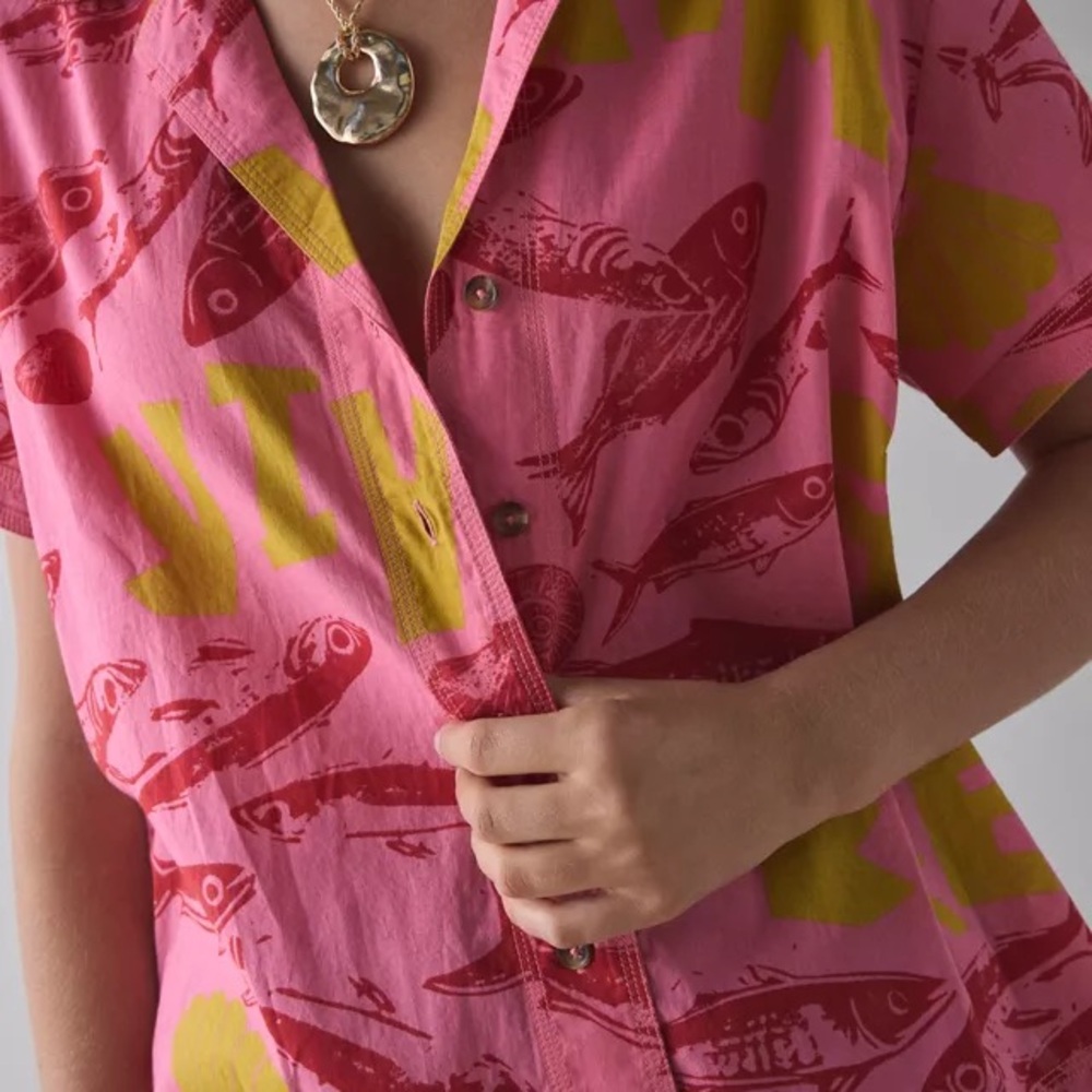 BDG Asher Printed Souvenir Short Sleeve Button Down